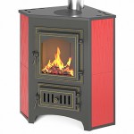 Отопительная печь Везувий ПК-01(220) угловой с конфоркой красный